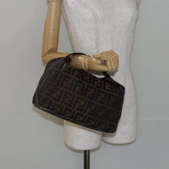 FENDI Zucca Canvas Hand Bag Black Brown Auth 141927 - Picture 1 of 16
